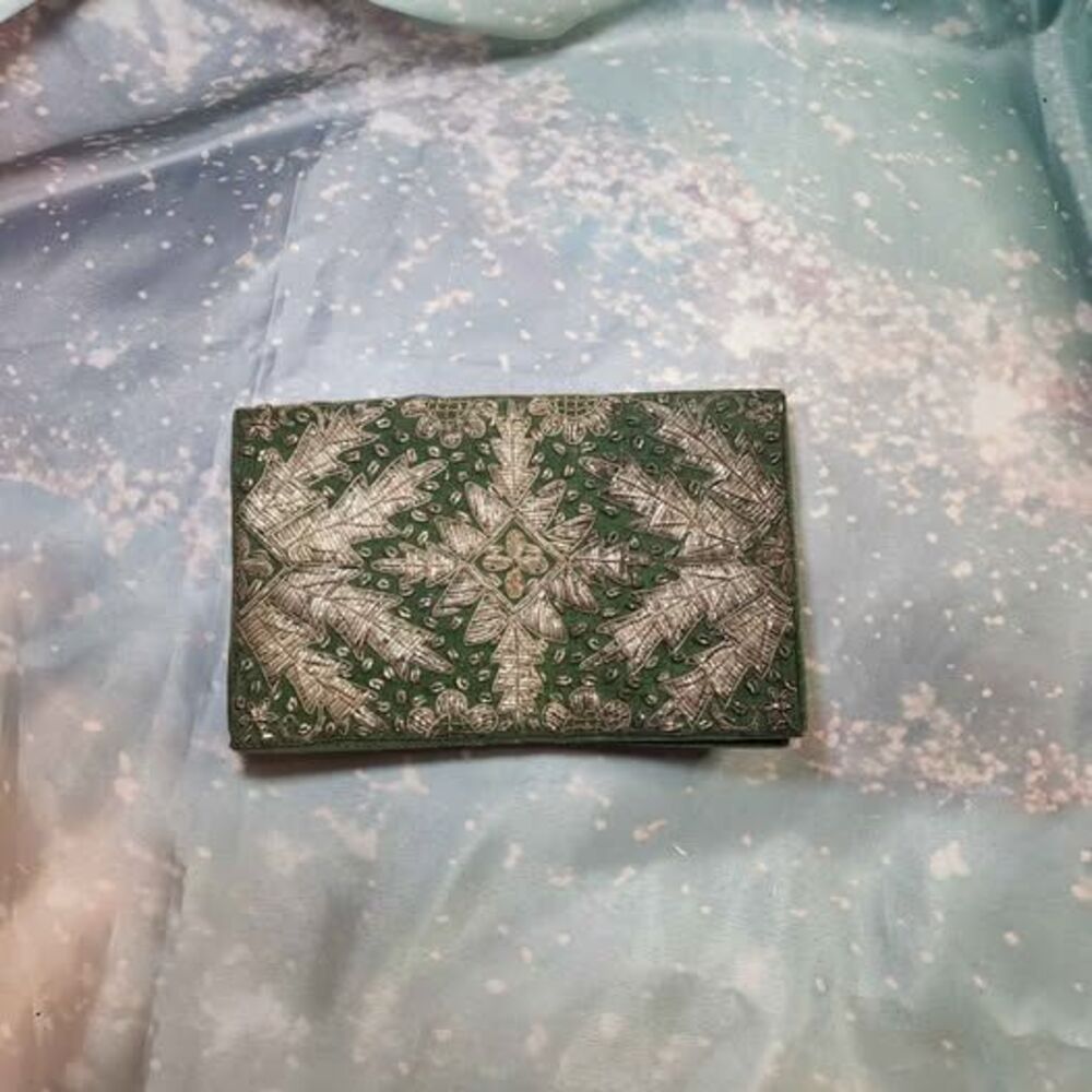 Vintage Green Velvet Beaded Clutch Made in India